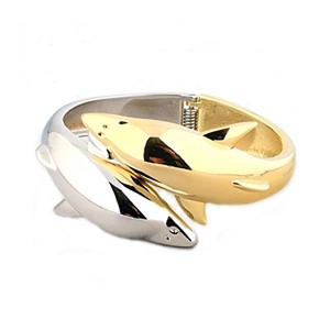 Two-tone Dolphin Hinged Cuff Bracelet